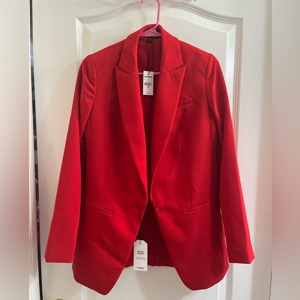 Express brand new oversized style suit jacket in red. Size XS.